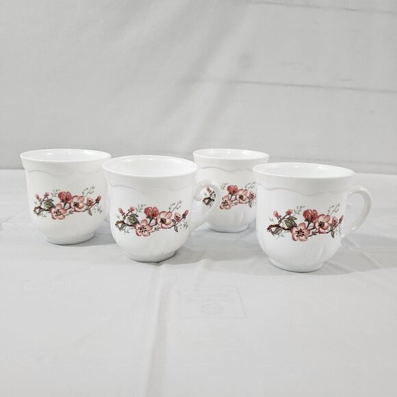 Acropal France White with Floral Accent 6 Oz Coffee Tea Mugs Cups – Set of 4 - Picture 16 of 16